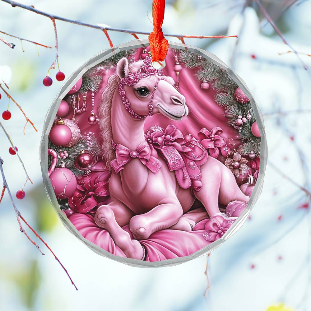 Camel Pink Christmas Design 1 Glass Ornament