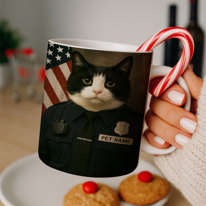Custom Cat Photo Policeman Mug _ Gift For Cat Lovers