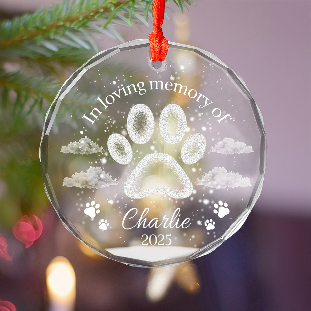 Personalize Pet Paw Glass Ornament 2