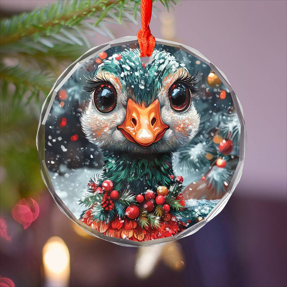 Beautiful Goose Christmas Night Design 3 Glass Ornament