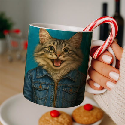 Custom Photo Denim Cat MugGift For Cat Lovers