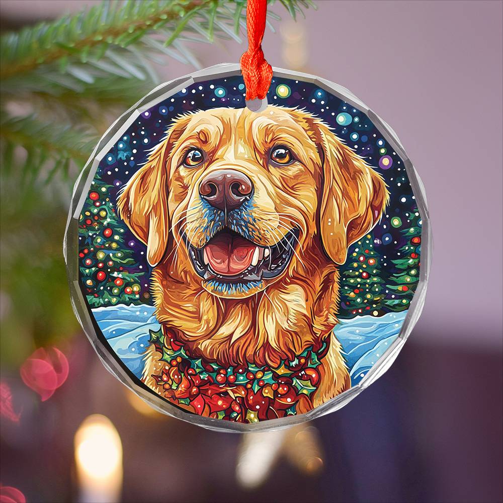 Beautiful Angus Labrador Retriever Dog Christmas Night Design 1 Glass Ornament