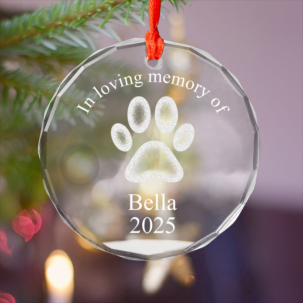 Personalize Pet Paw Glass Ornament