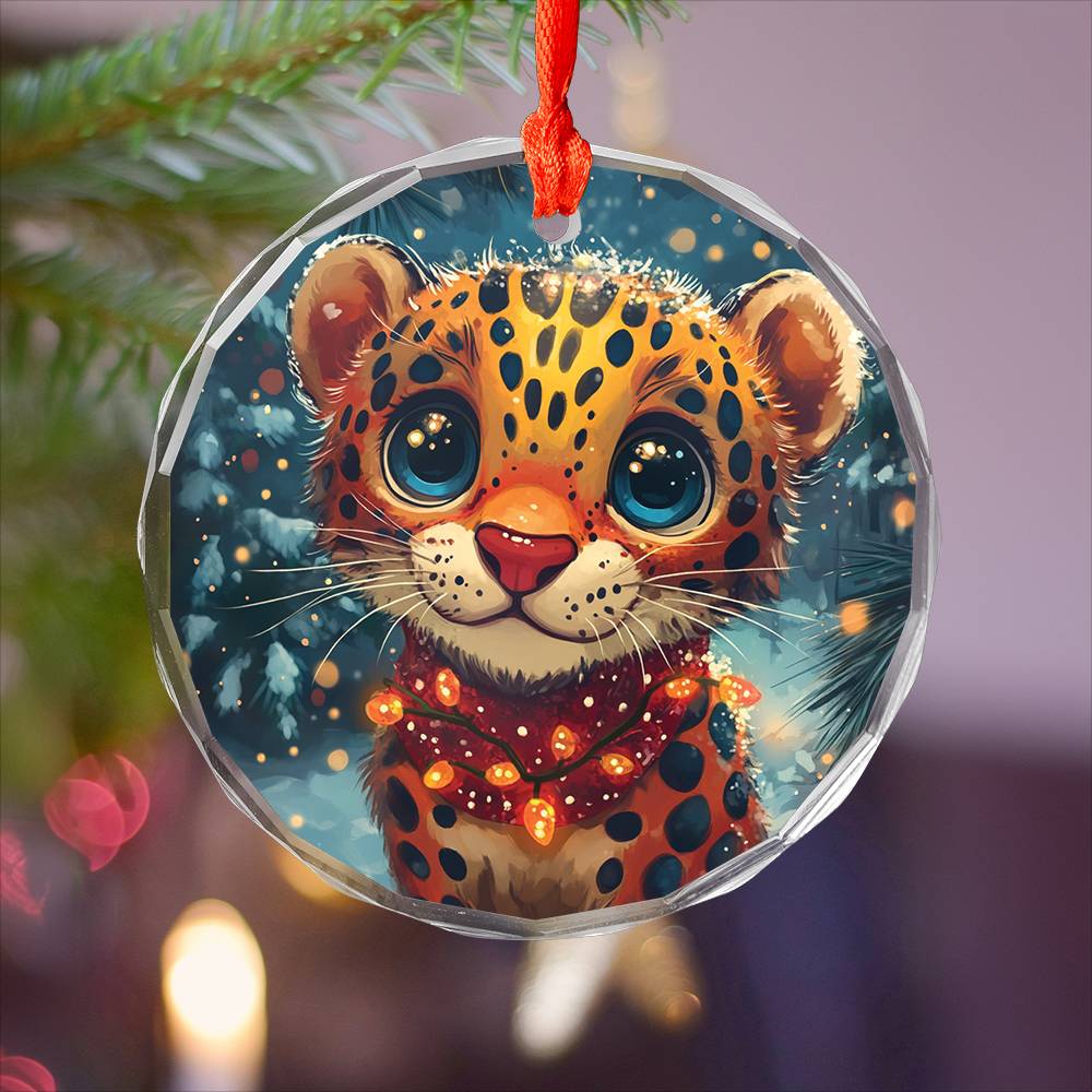 Beautiful Jaguar Christmas Night Design 3 Glass Ornament