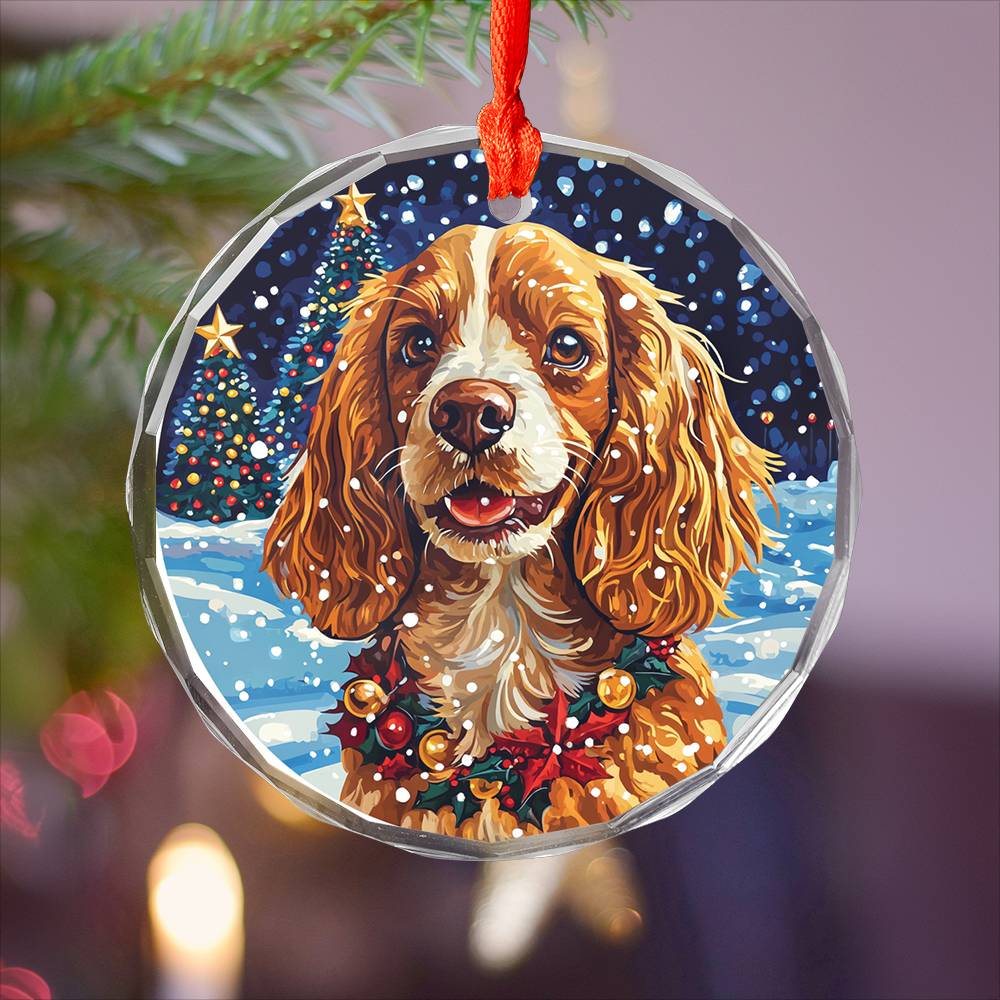 Beautiful Cocker Spaniel Dog Christmas Night Design 4 Glass Ornament