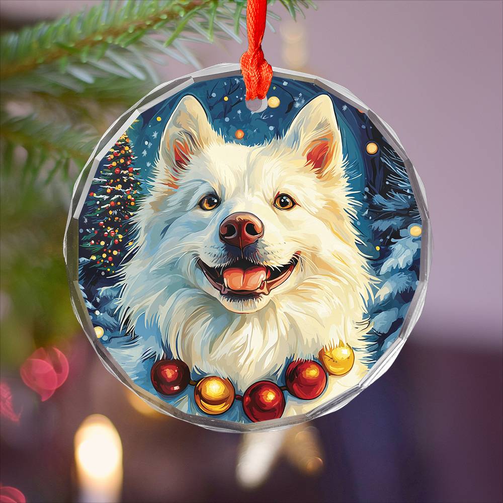 Beautiful Samoyed Dog Christmas Night Design 1 Glass Ornament