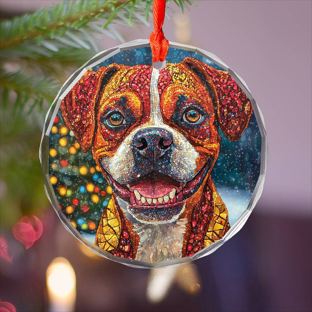 Beautiful Angus Boxer Dog Christmas Night Design 1 Glass Ornament