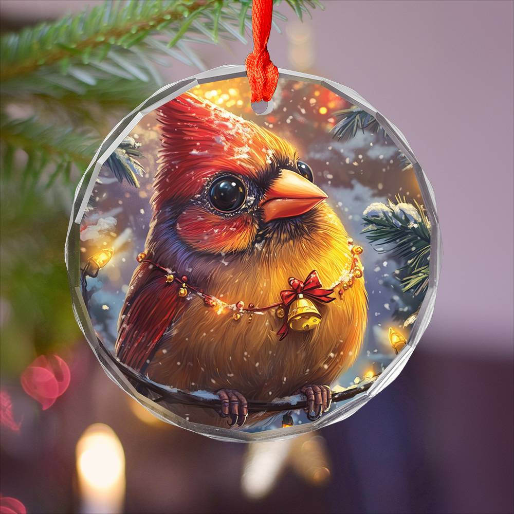 Beautiful Cardinal Christmas Night Design 2 Glass Ornament