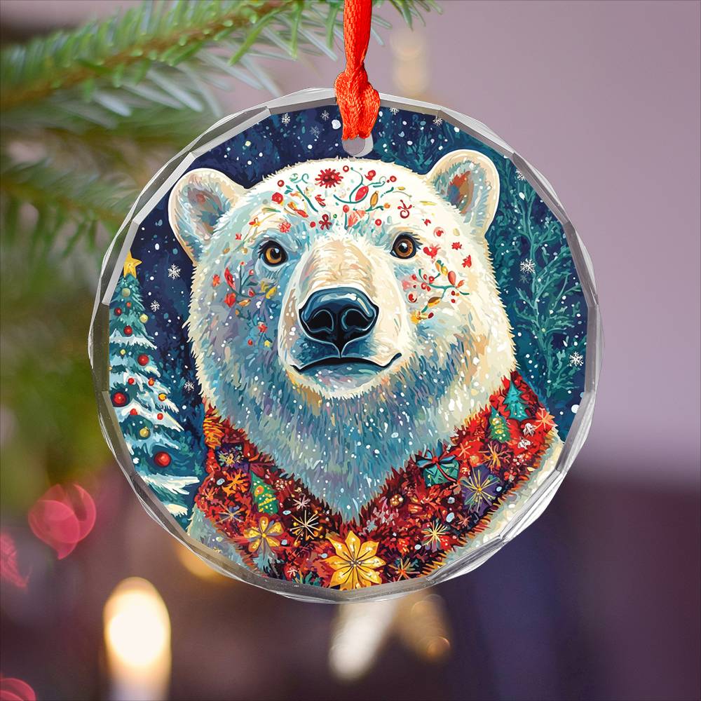 Beautiful Angus Polar Bear Christmas Night Design 1 Glass Ornament