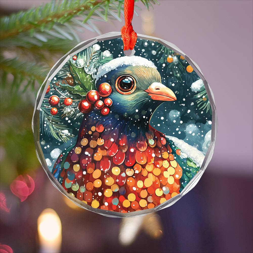 Beautiful Pigeon Christmas Night Design 1 Glass Ornament