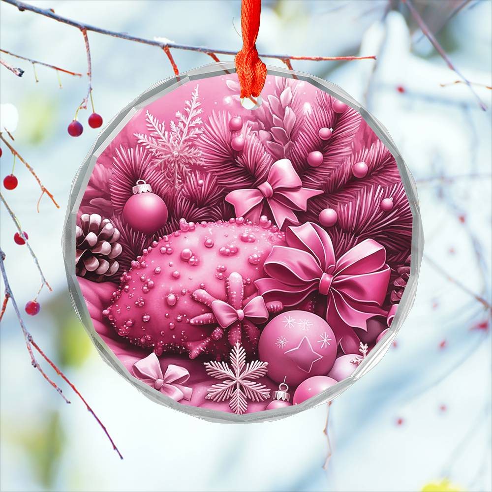 Coral Pink Christmas Design 2 Glass Ornament