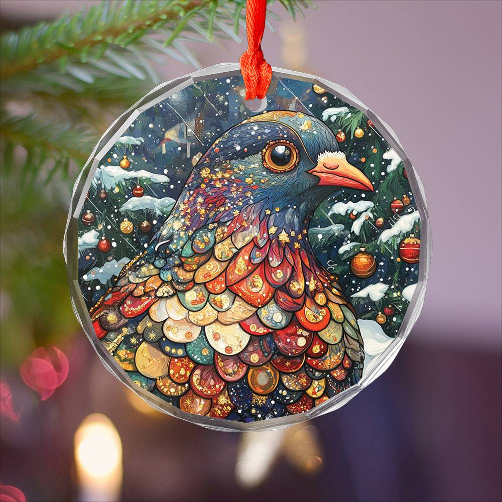Beautiful Pigeon Christmas Night Design 4 Glass Ornament