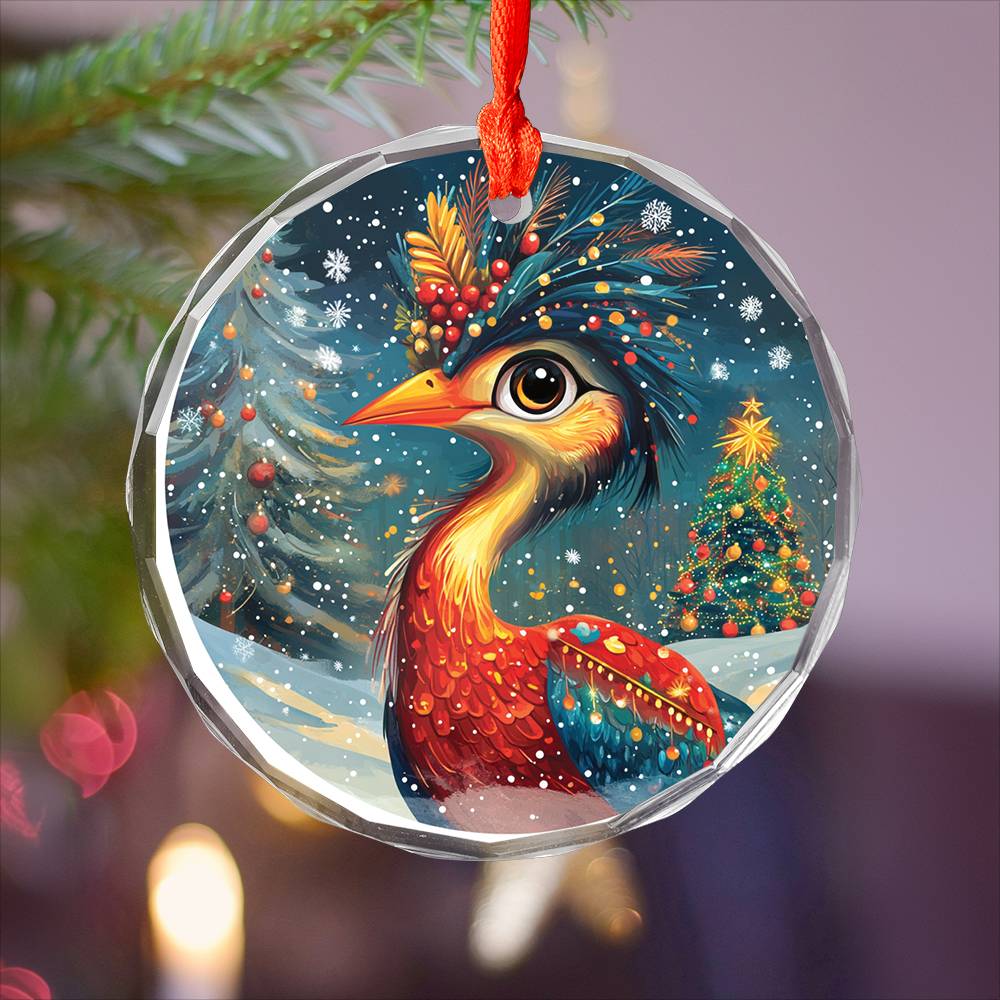 Beautiful Heron Christmas Night Design 3 Glass Ornament