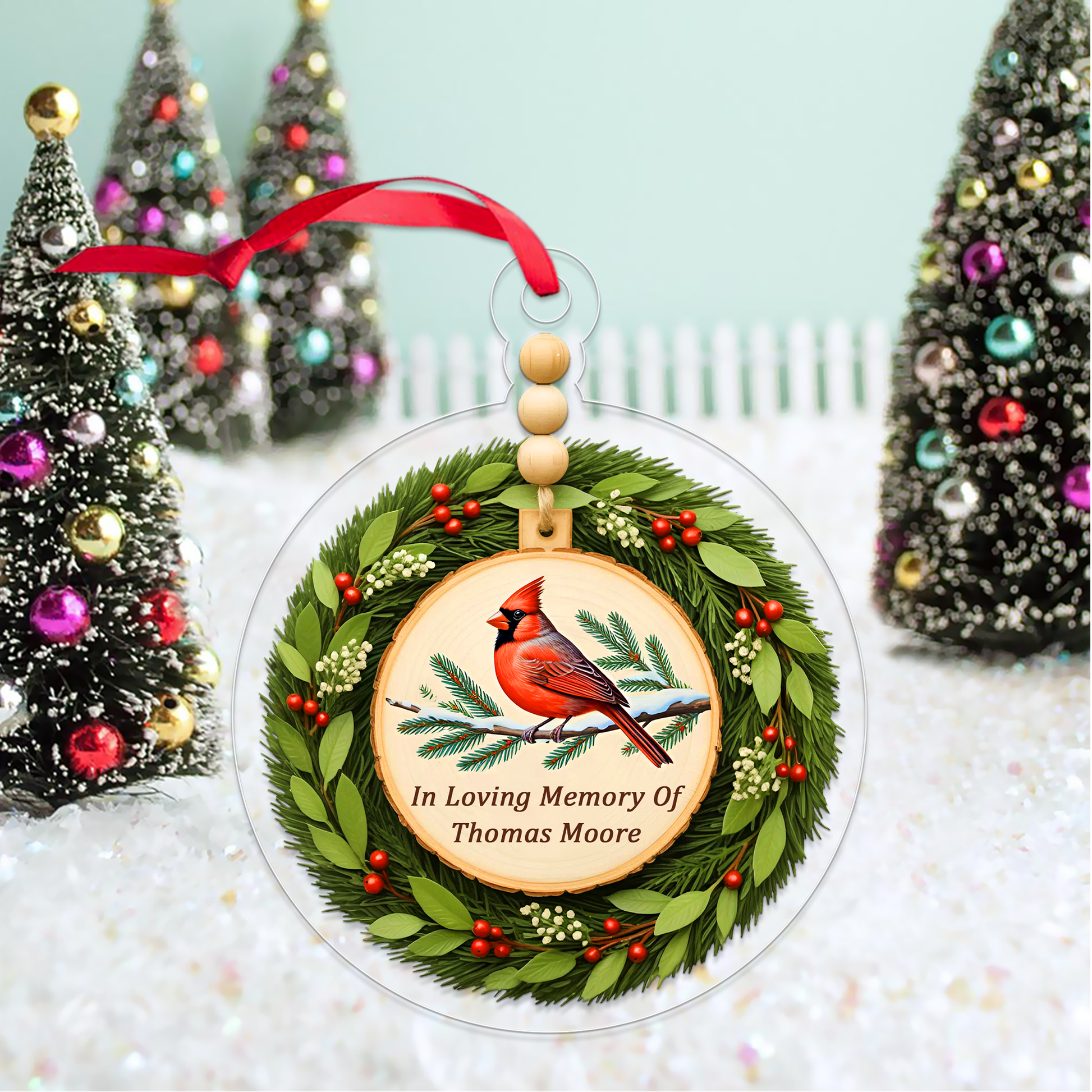 Personalized Cardinal Remembrance Christmas Ornament, Cardinal Memorial Ornament, Personalized Sympathy Gift, Holiday Tree Ornament