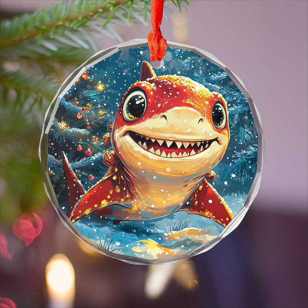 Beautiful Angus Shark Christmas Night Design 1 Glass Ornament
