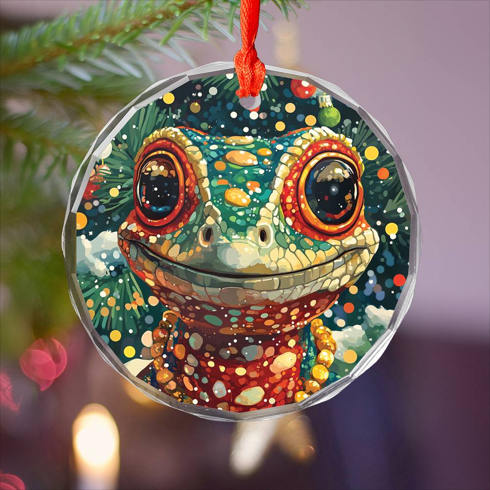 Beautiful Angus Lizard Christmas Night Design 3 Glass Ornament