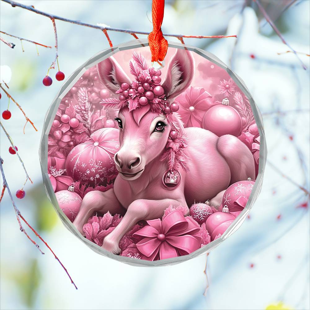 Mule Pink Christmas Design 2 Glass Ornament