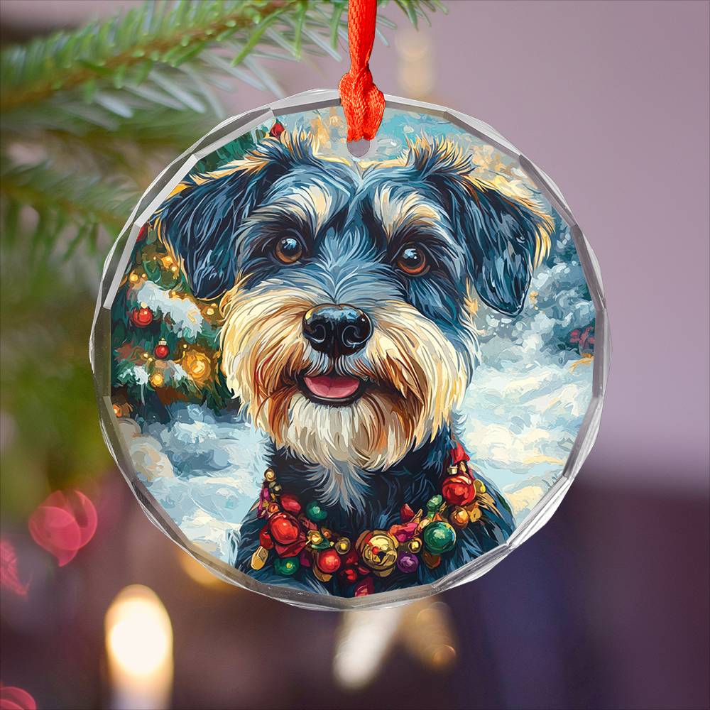 Beautiful Angus Miniature Schnauzer Dog Christmas Night Design 1 Glass Ornament
