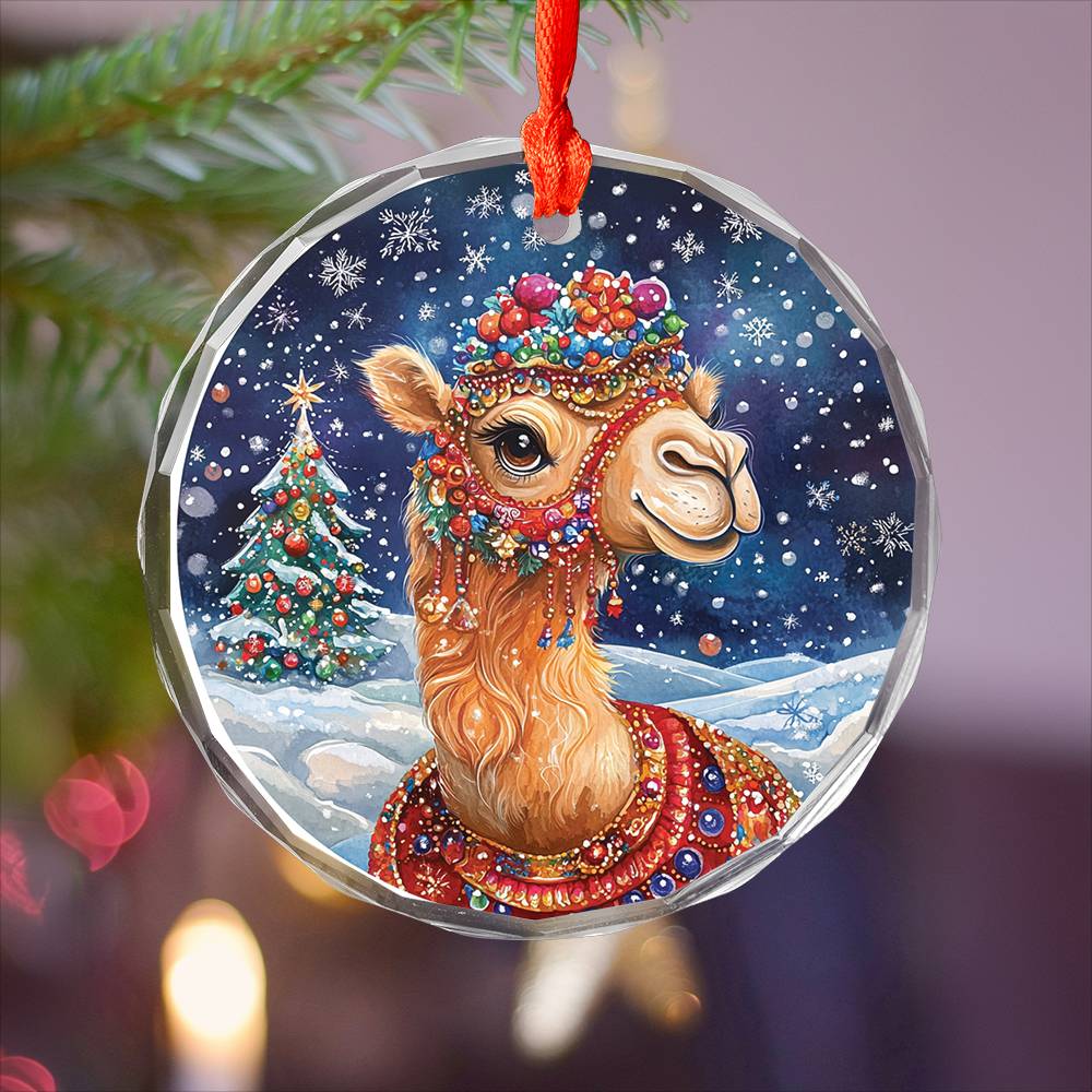 Beautiful Camel Christmas Night Design 4 Glass Ornament