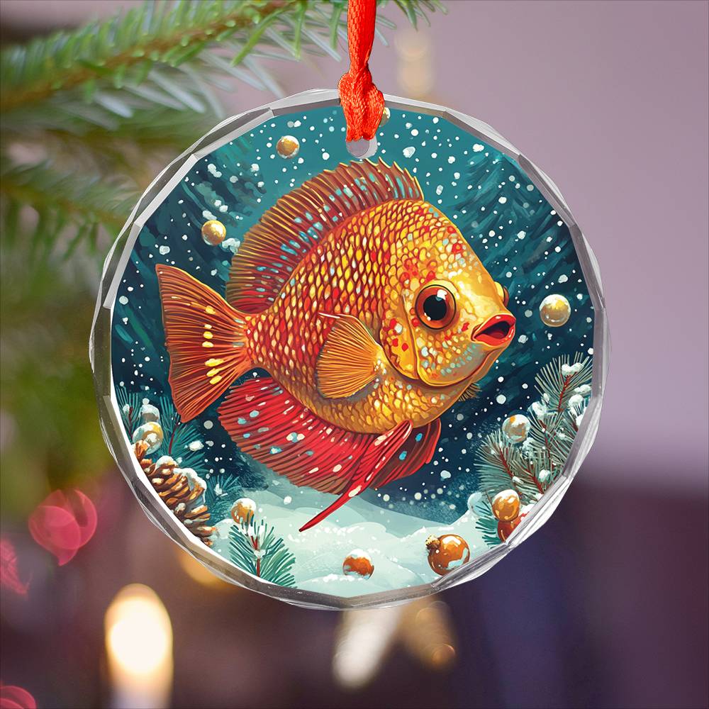 Beautiful Angus Discus Fish Christmas Night Design 1 Glass Ornament