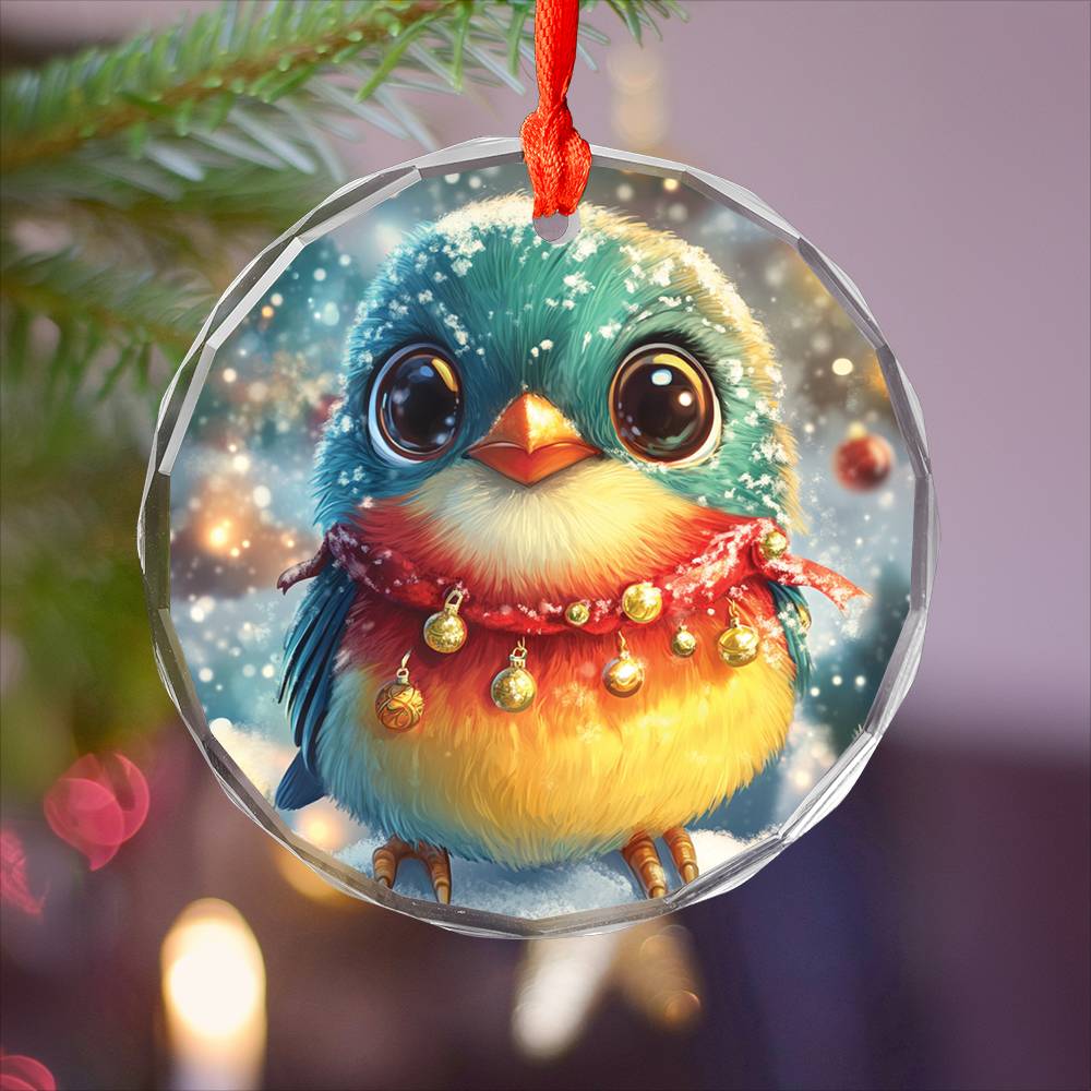 Beautiful Songbird Christmas Night Design 3 Glass Ornament