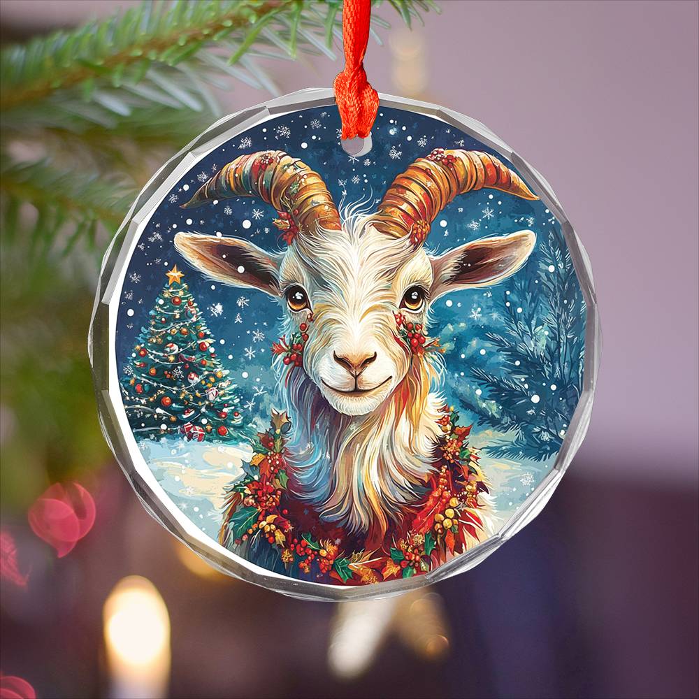 Beautiful Goat Christmas Night Design 4 Glass Ornament