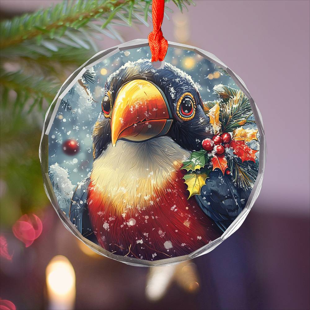 Beautiful Toucan Christmas Night Design 1 Glass Ornament