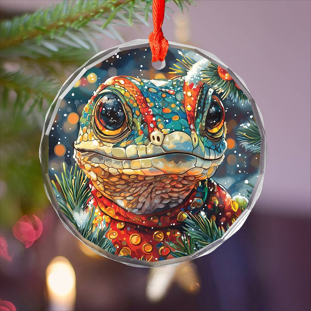 Beautiful Angus Lizard Christmas Night Design 1 Glass Ornament