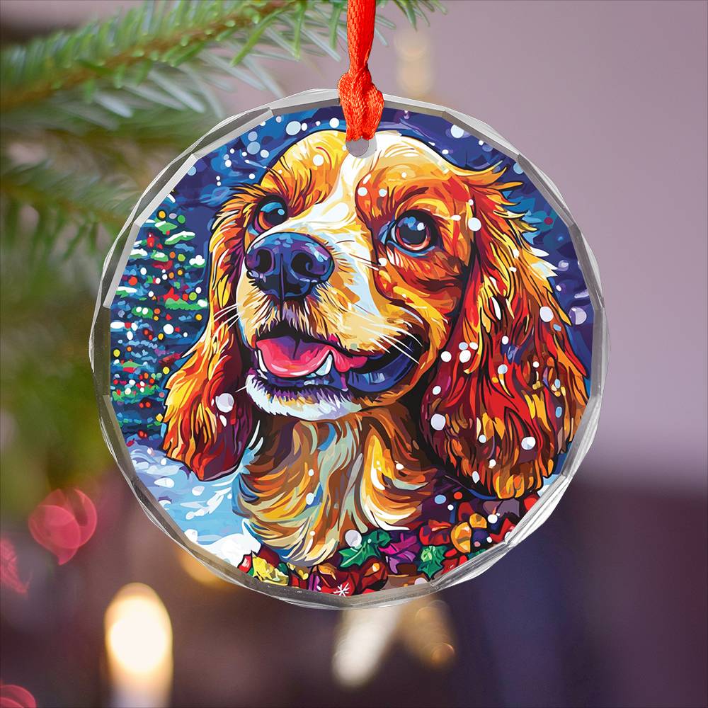 Beautiful Cocker Spaniel Dog Christmas Night Design 3 Glass Ornament