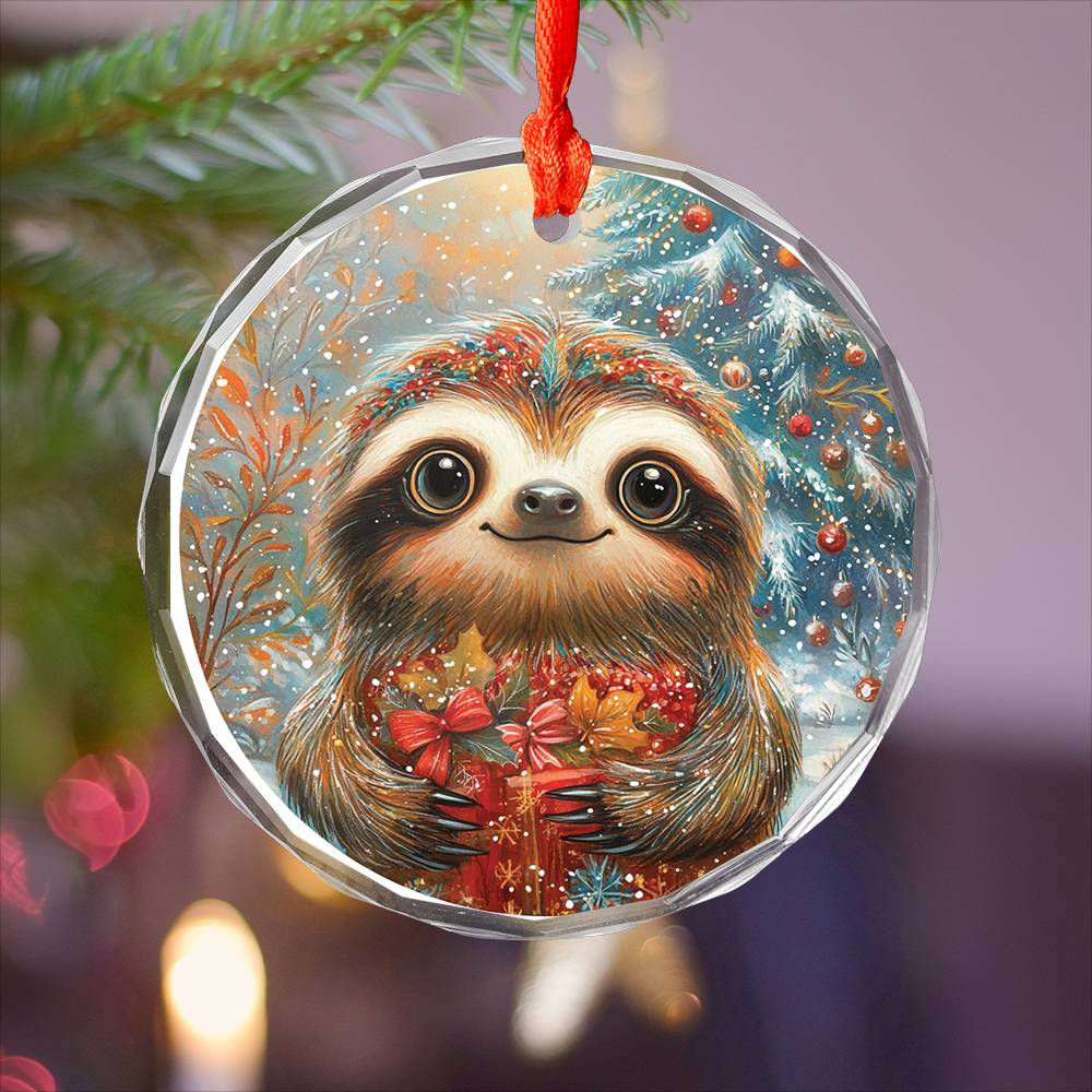 Beautiful Angus Sloth Christmas Night Design 4 Glass Ornament