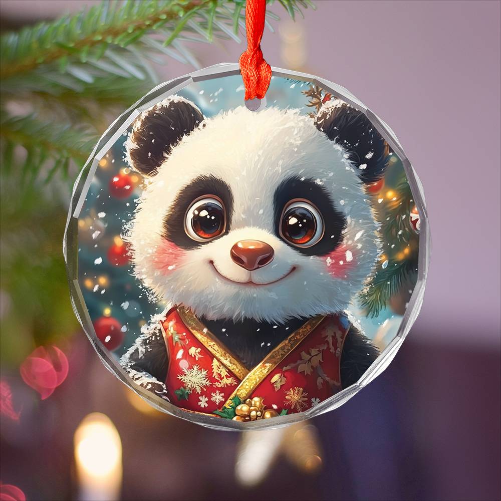 Beautiful Angus Panda Christmas Night Design 4 Glass Ornament