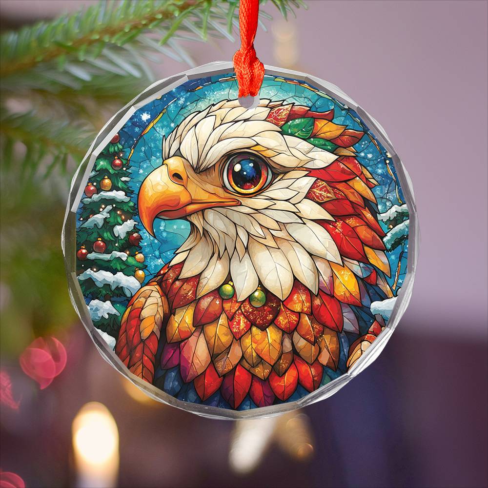 Beautiful Eagle Christmas Night Design 4 Glass Ornament