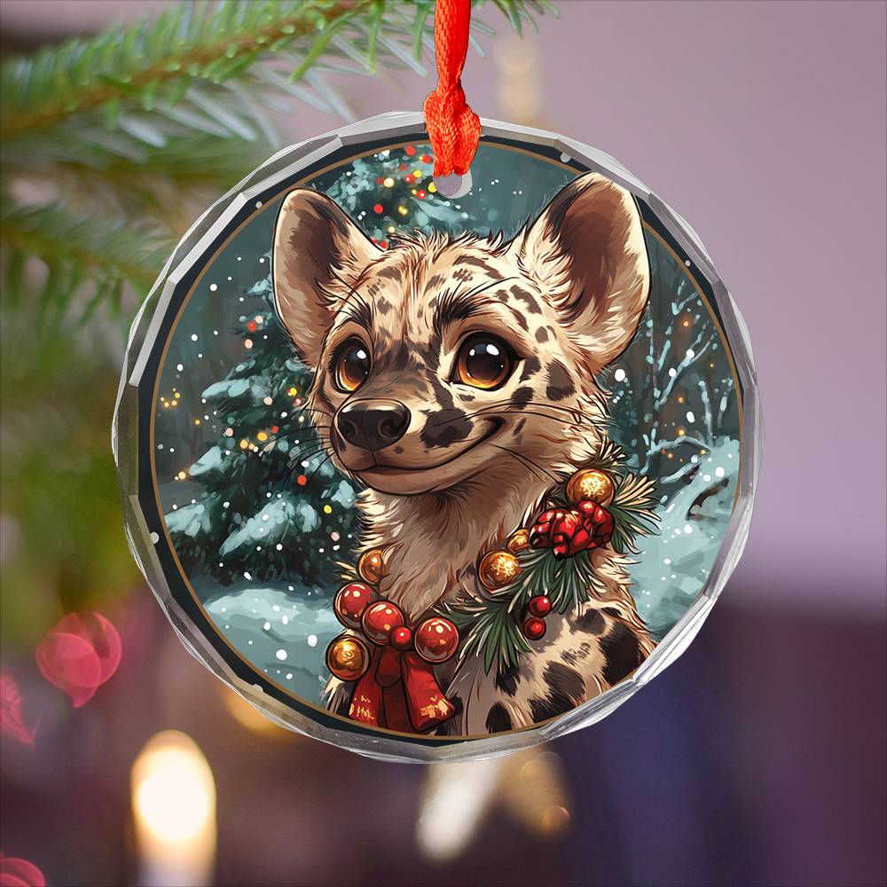 Beautiful Hyena Christmas Night Design 1 Glass Ornament