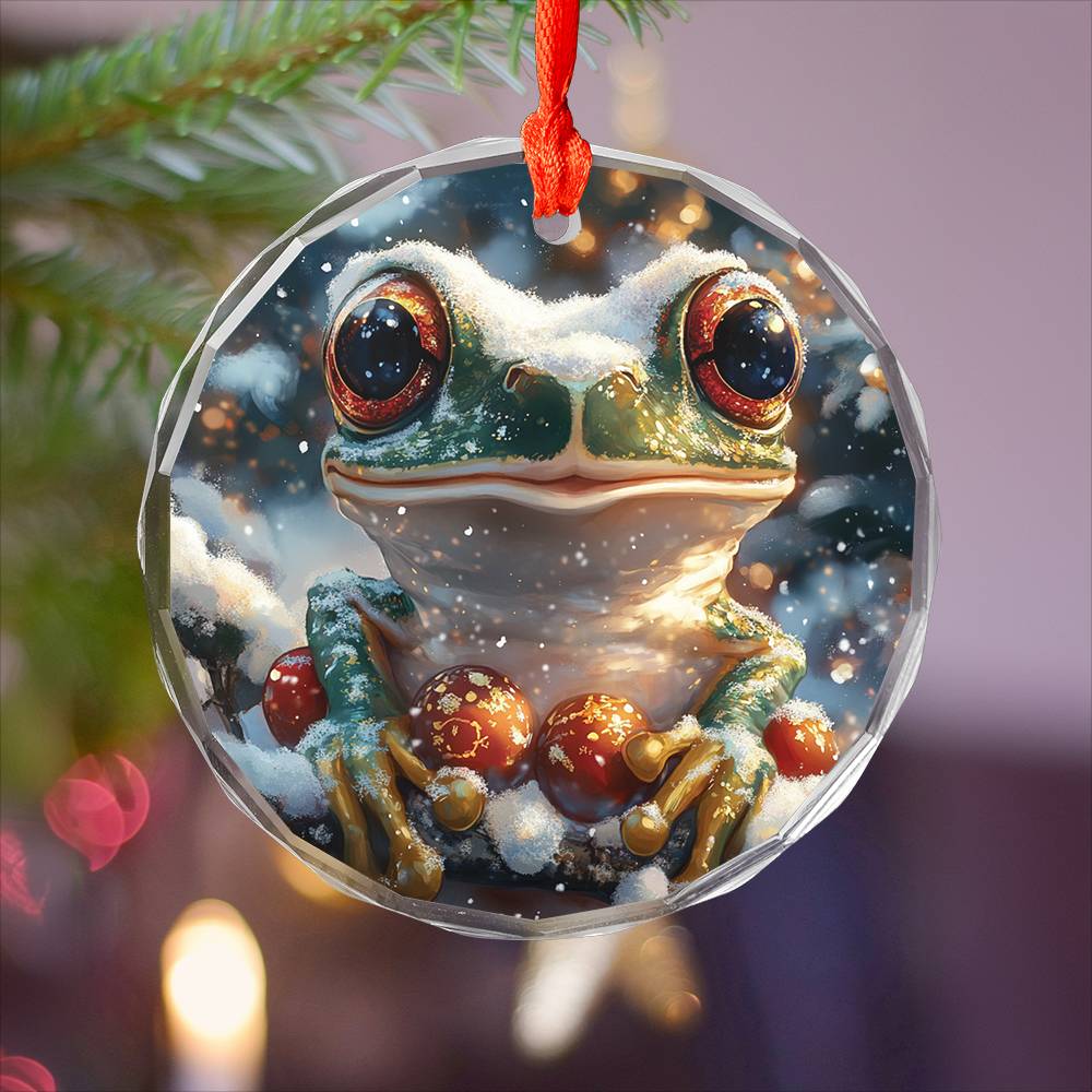 Beautiful Angus Frog Christmas Night Design 2 Glass Ornament
