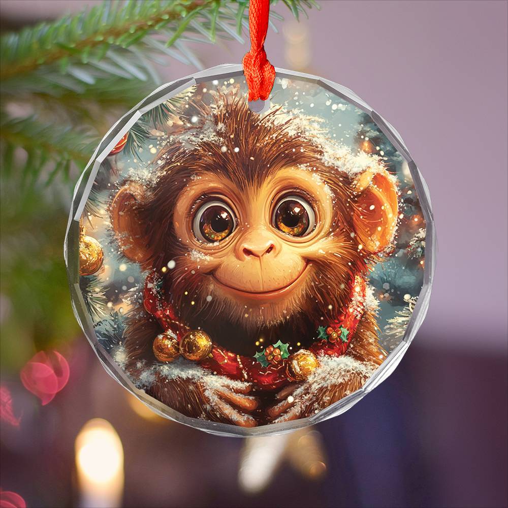 Beautiful Angus Monkey Christmas Night Design 3 Glass Ornament