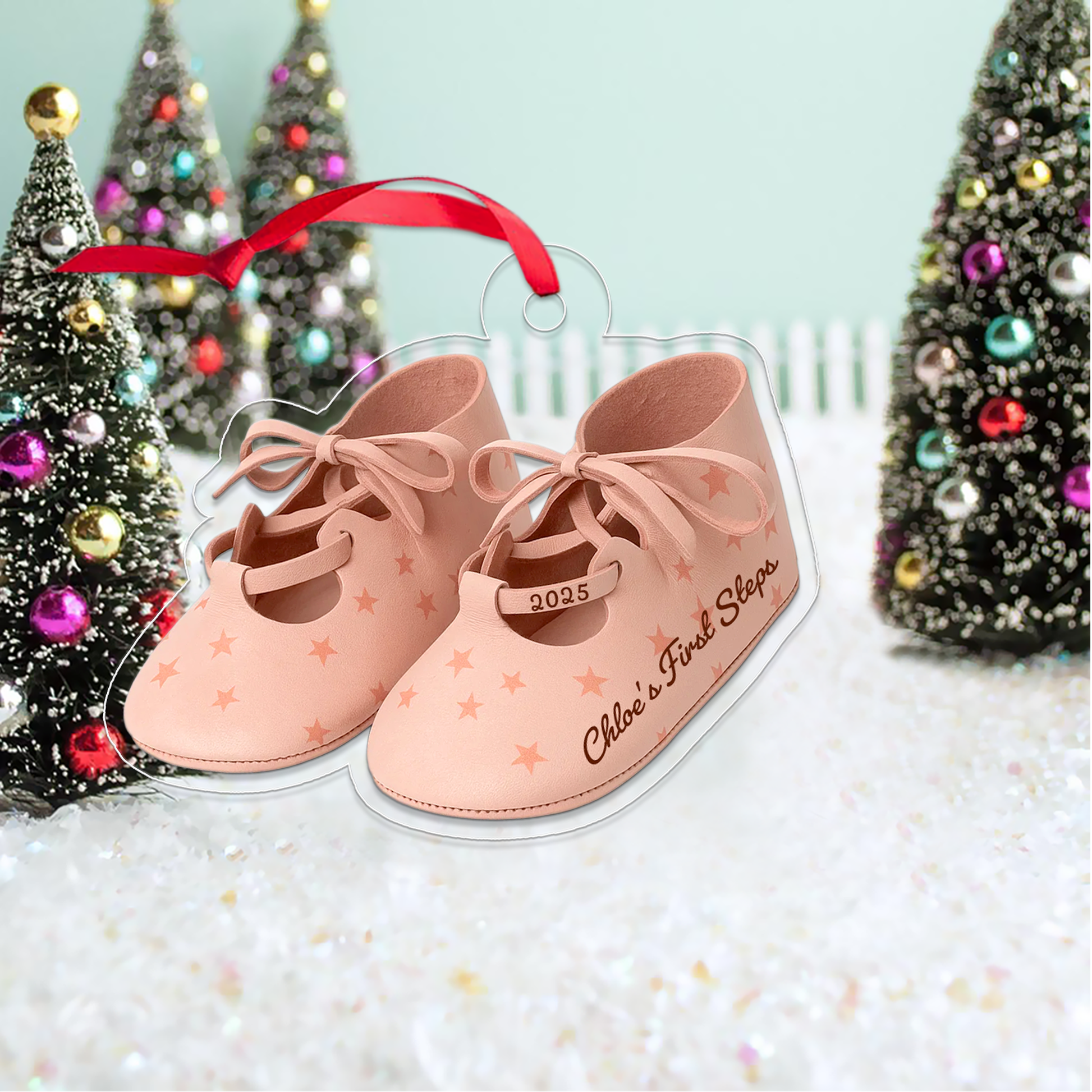 Baby First Steps First Christmas Personalized Flat Acrylic Ornament