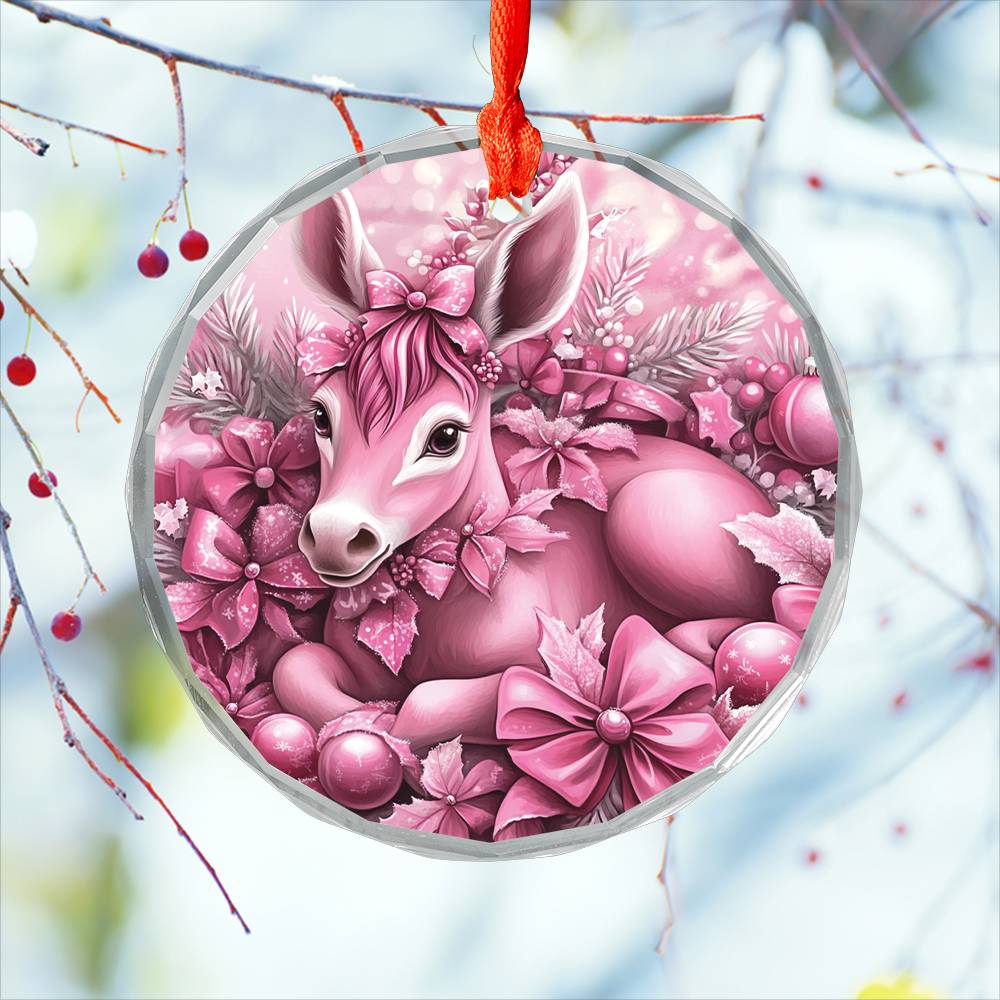 Mule Pink Christmas Design 1 Glass Ornament