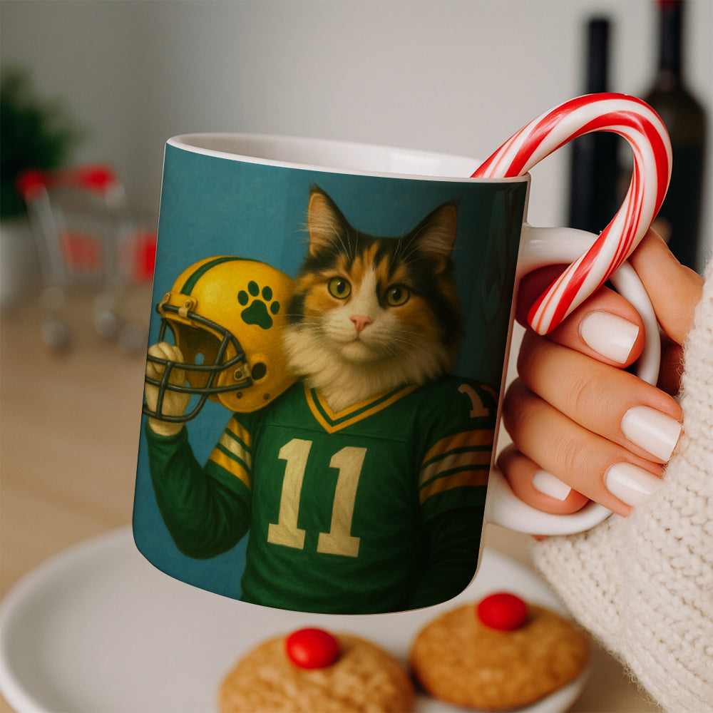 Custom Cat Photo Football Player Mug