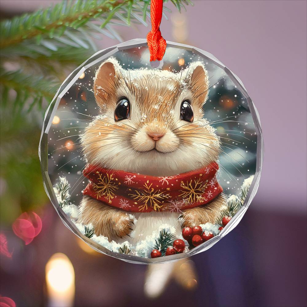 Beautiful Gerbil Christmas Night Design 1 Glass Ornament