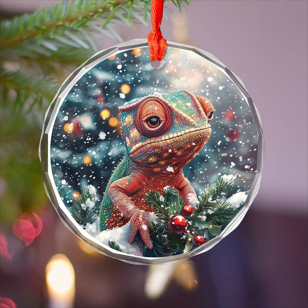 Beautiful Angus Chameleon Christmas Night Design 1 Glass Ornament
