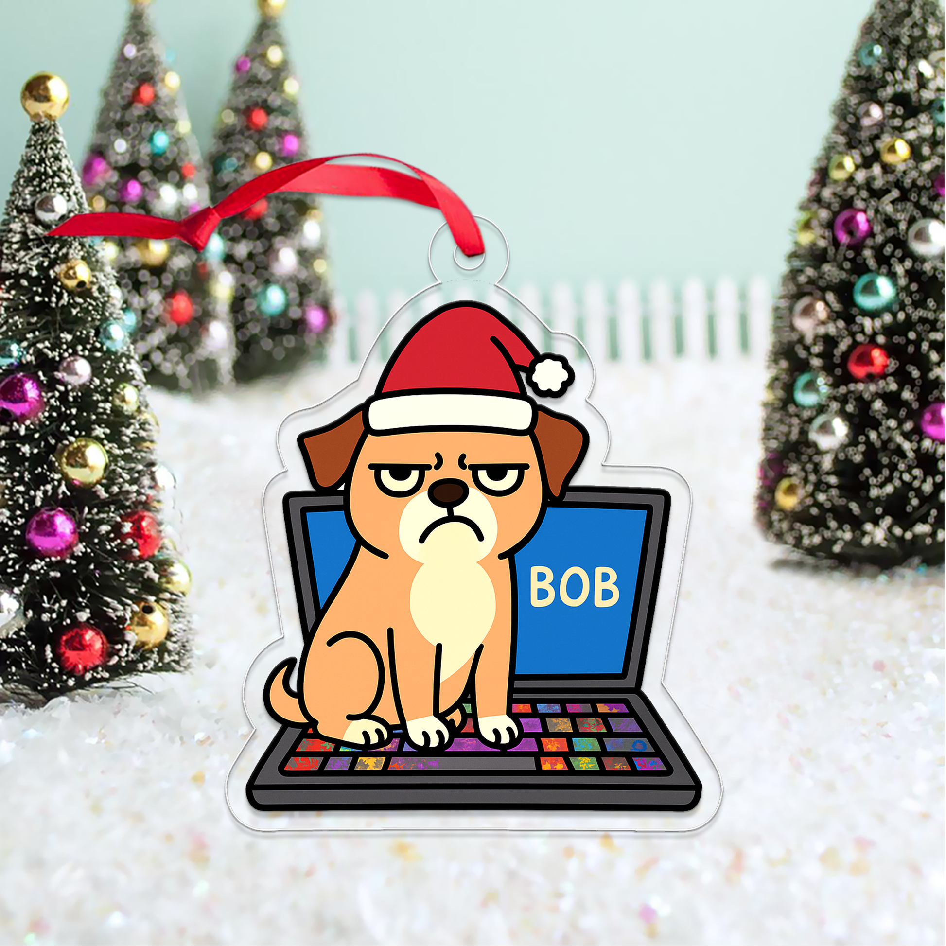 Personalized Dog Upset On Laptop Christmas Ornament, Christmas Decor, Dog Lover Gifts, Funny Ornament, Office Gift