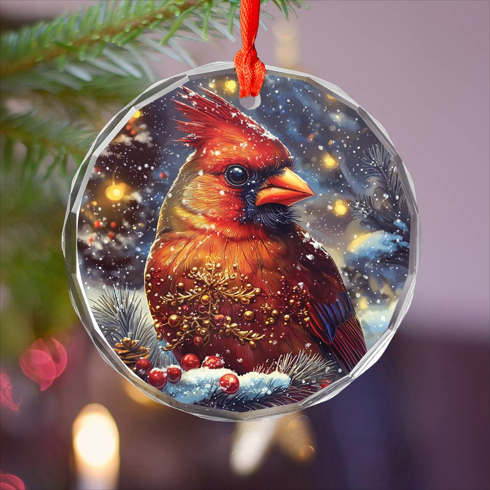 Beautiful Cardinal Christmas Night Design 1 Glass Ornament