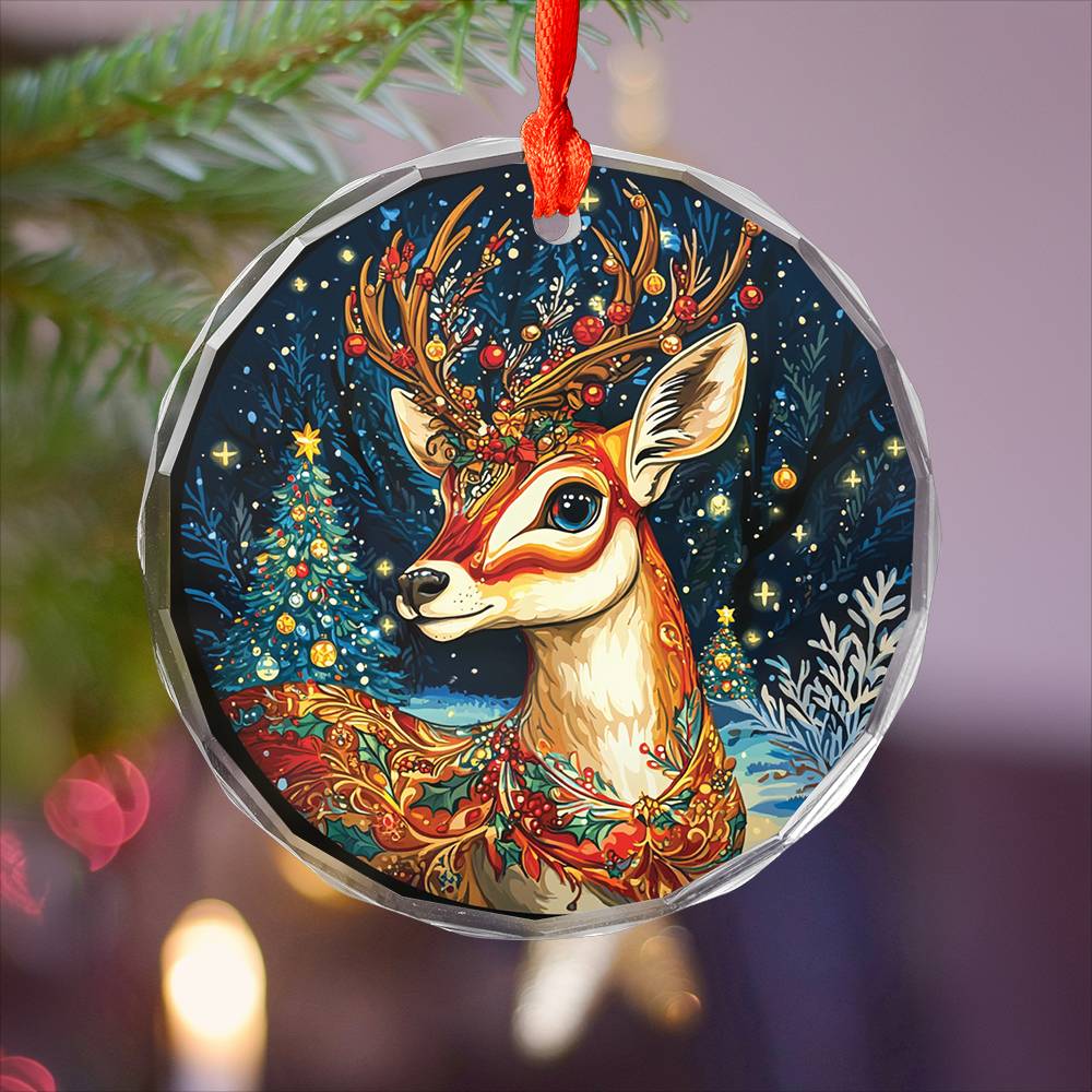 Beautiful Antelope Christmas Night Design 2 Glass Ornament
