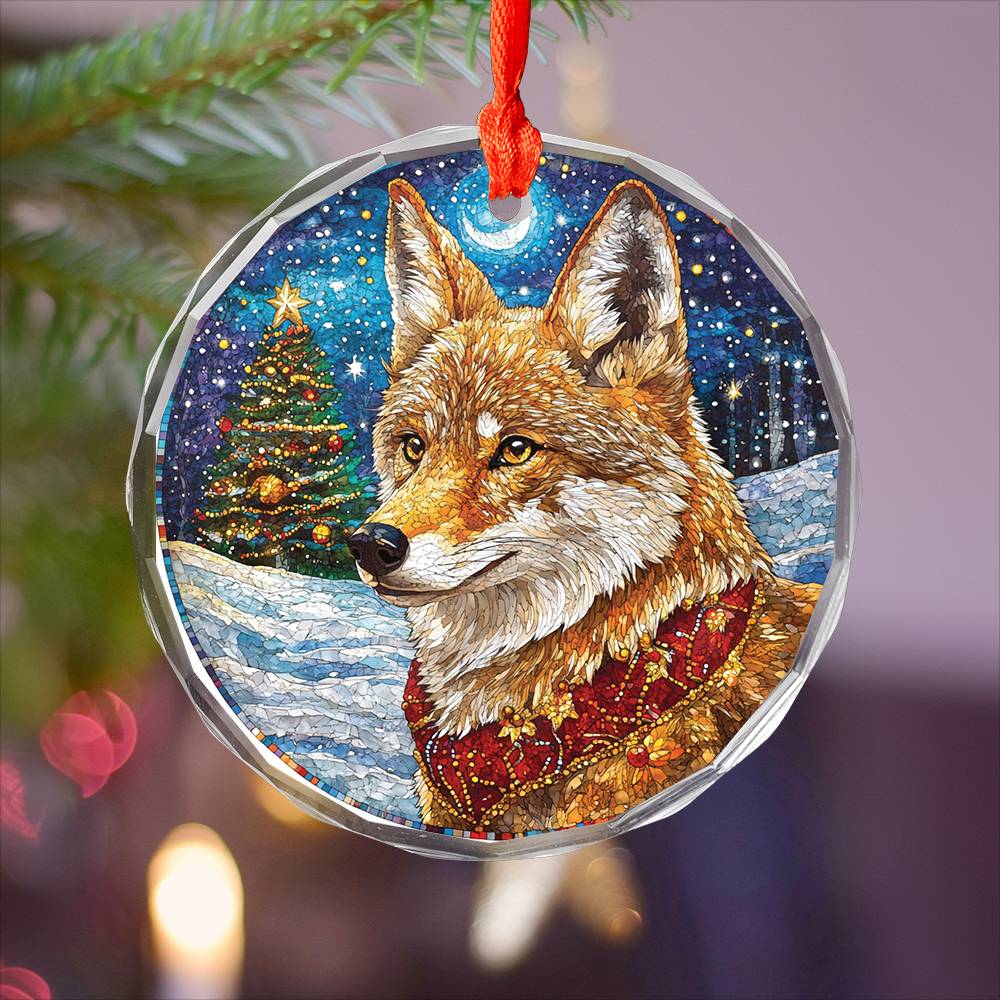 Beautiful Angus Coyote Christmas Night Design 2 Glass Ornament