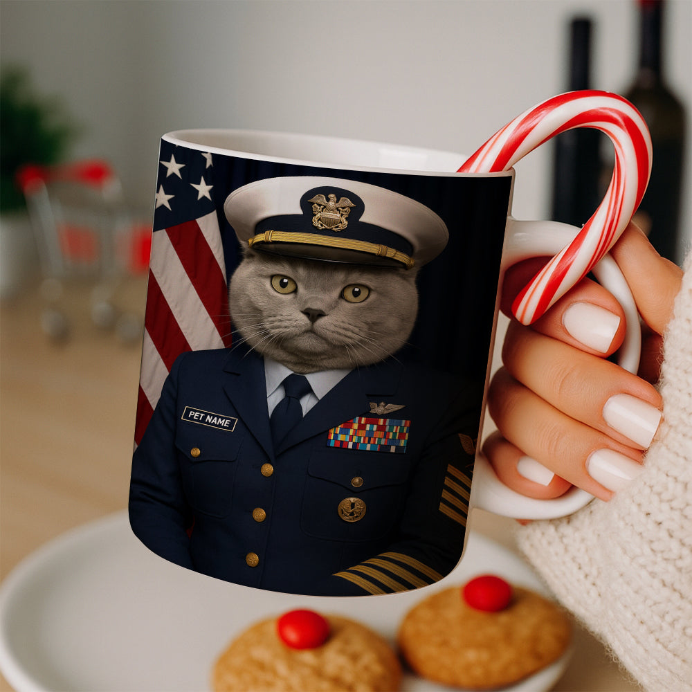 Custom Cat Photo Us Navy Mug _ Gift For Cat Lovers