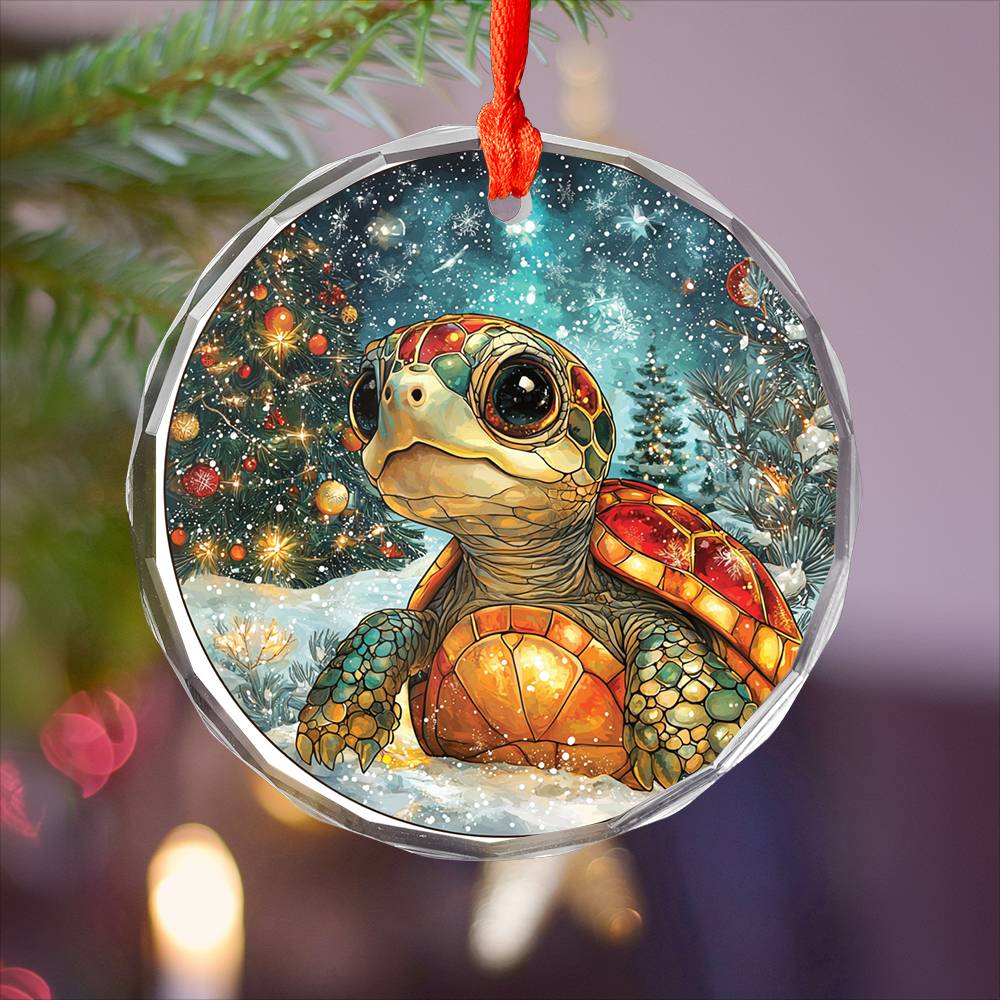 Beautiful Angus Turtle Christmas Night Design 1 Glass Ornament