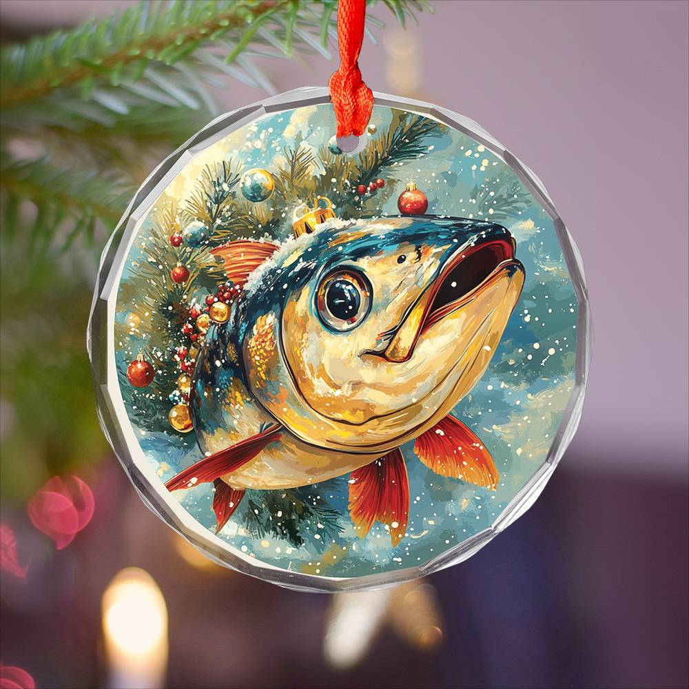 Beautiful Angus Tuna Fish Christmas Night Design 2 Glass Ornament