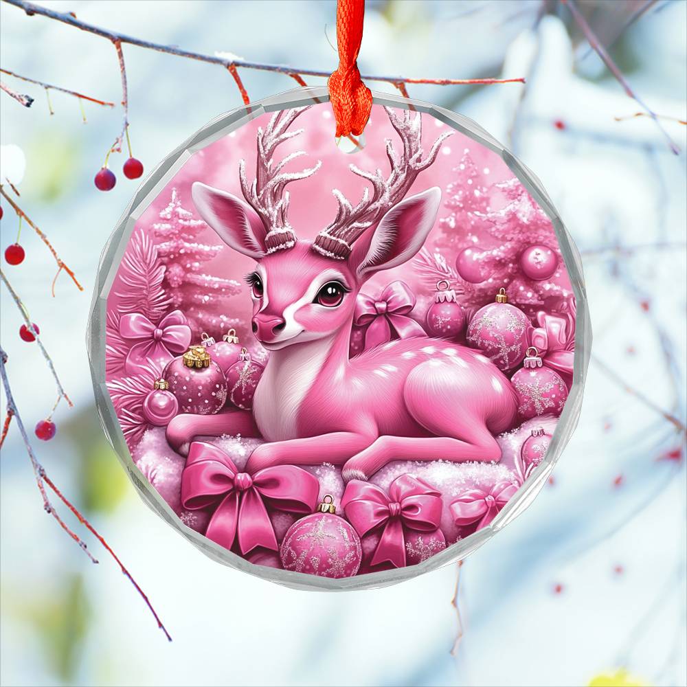 Antelope Pink Christmas Design 1 Glass Ornament