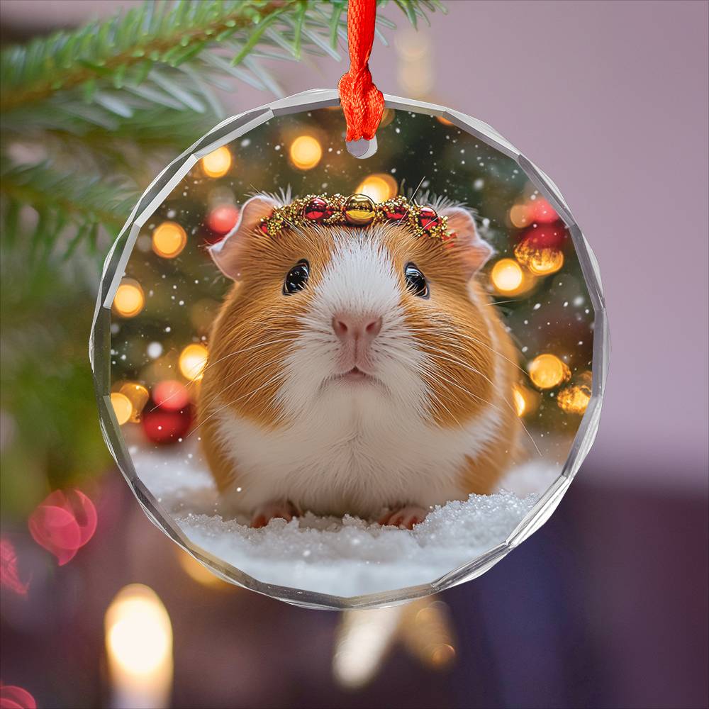 Beautiful Guinea Pig Christmas Night Design 2 Glass Ornament