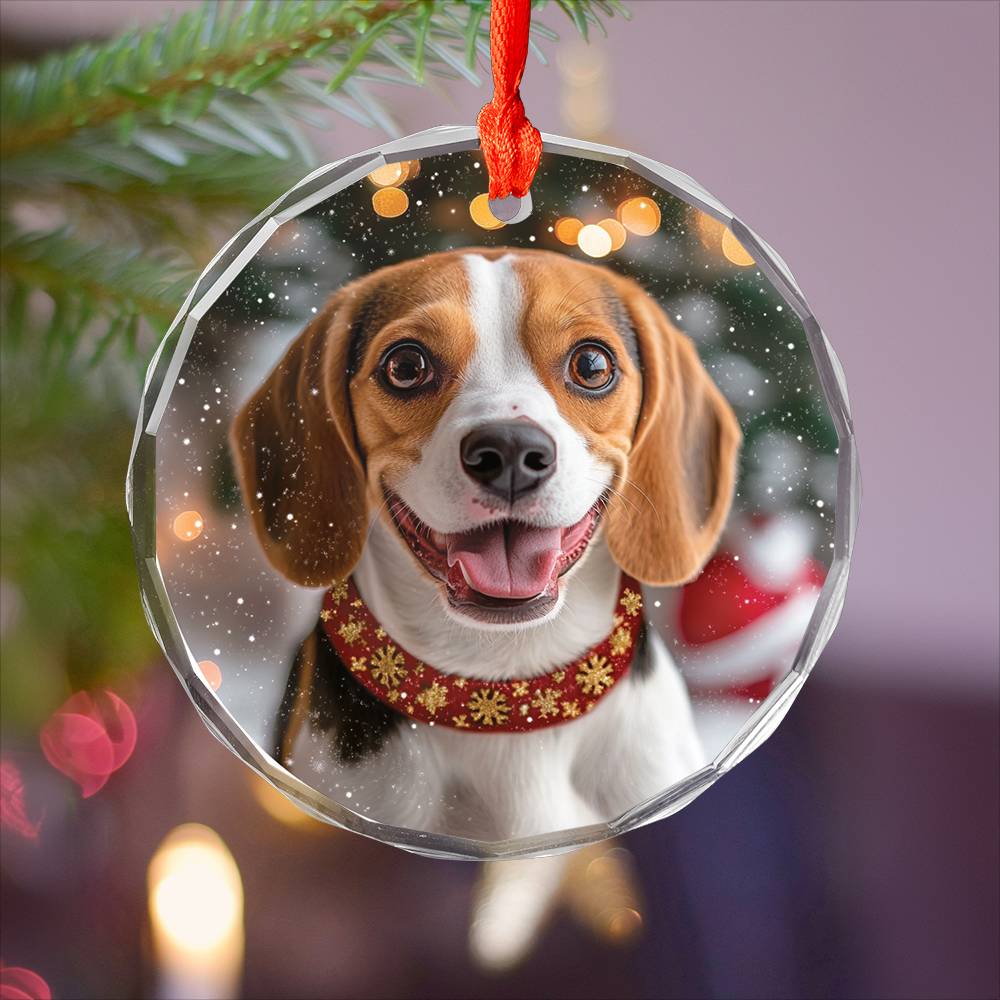 Beautiful Angus Beagle Dog Christmas Night Design 1 Glass Ornament